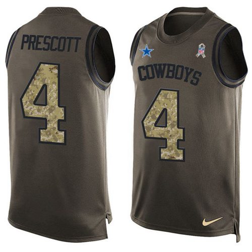 Nike Cowboys #4 Dak Prescott Green Men's Stitched NFL Limited Salute To Service Tank Top Jersey - Click Image to Close